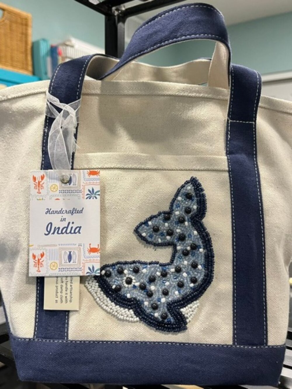 Beaded Whale Canvas Mini-Tote – NWT